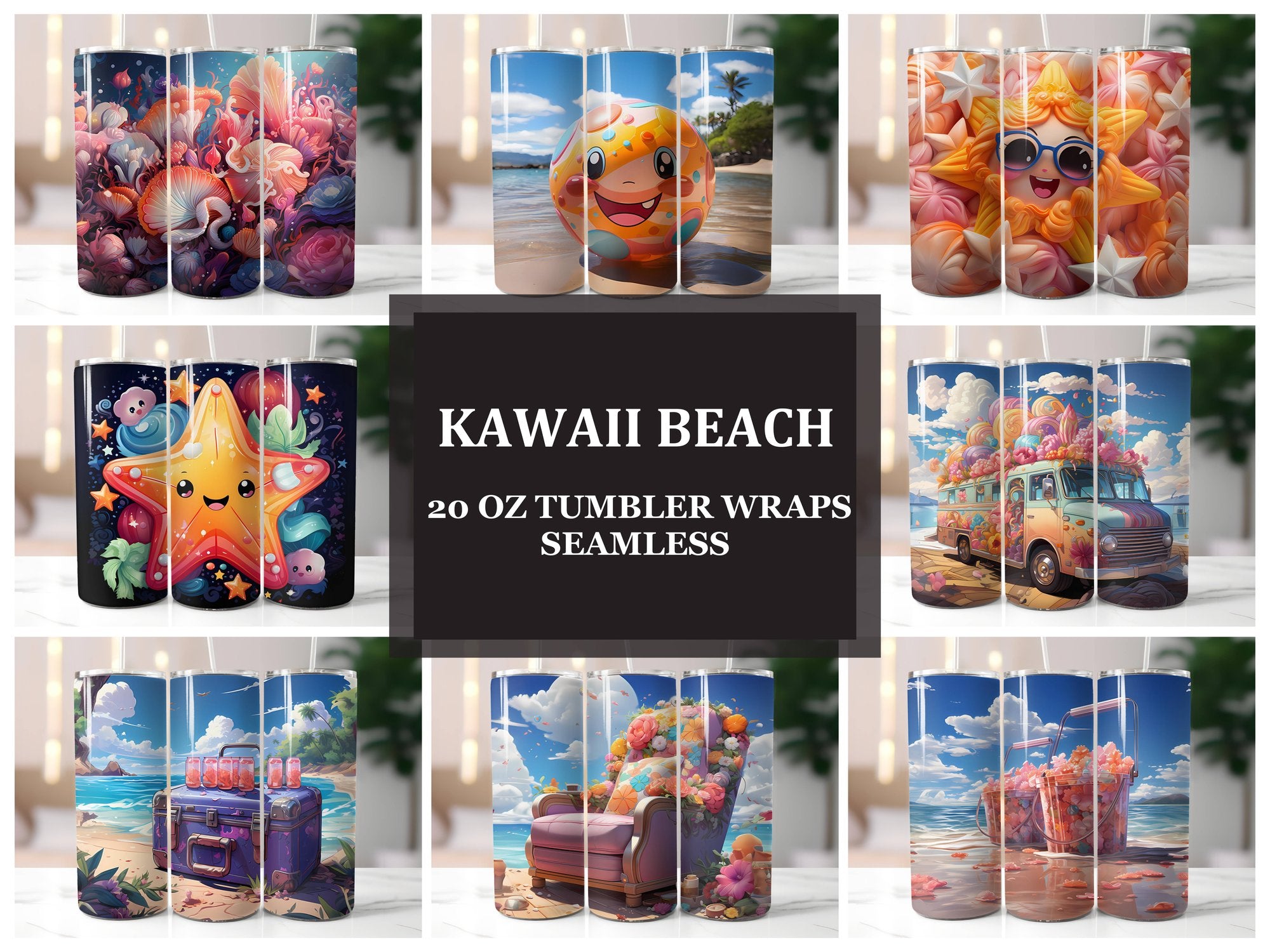 Kawaii Beach 3 Tumbler Wrap - CraftNest