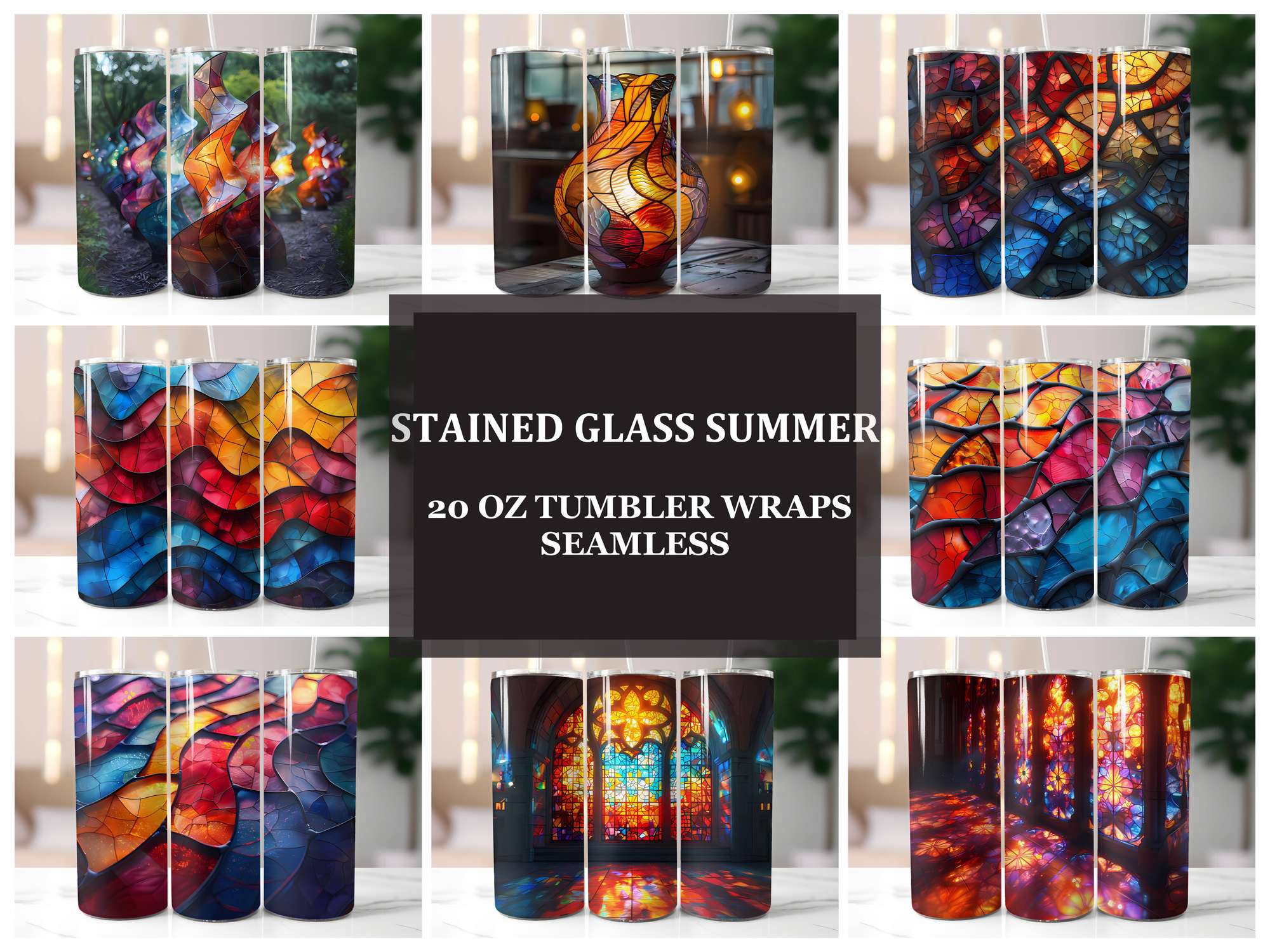 Stained Glass Summer 2 Tumbler Wrap - CraftNest - Digital Crafting and Art