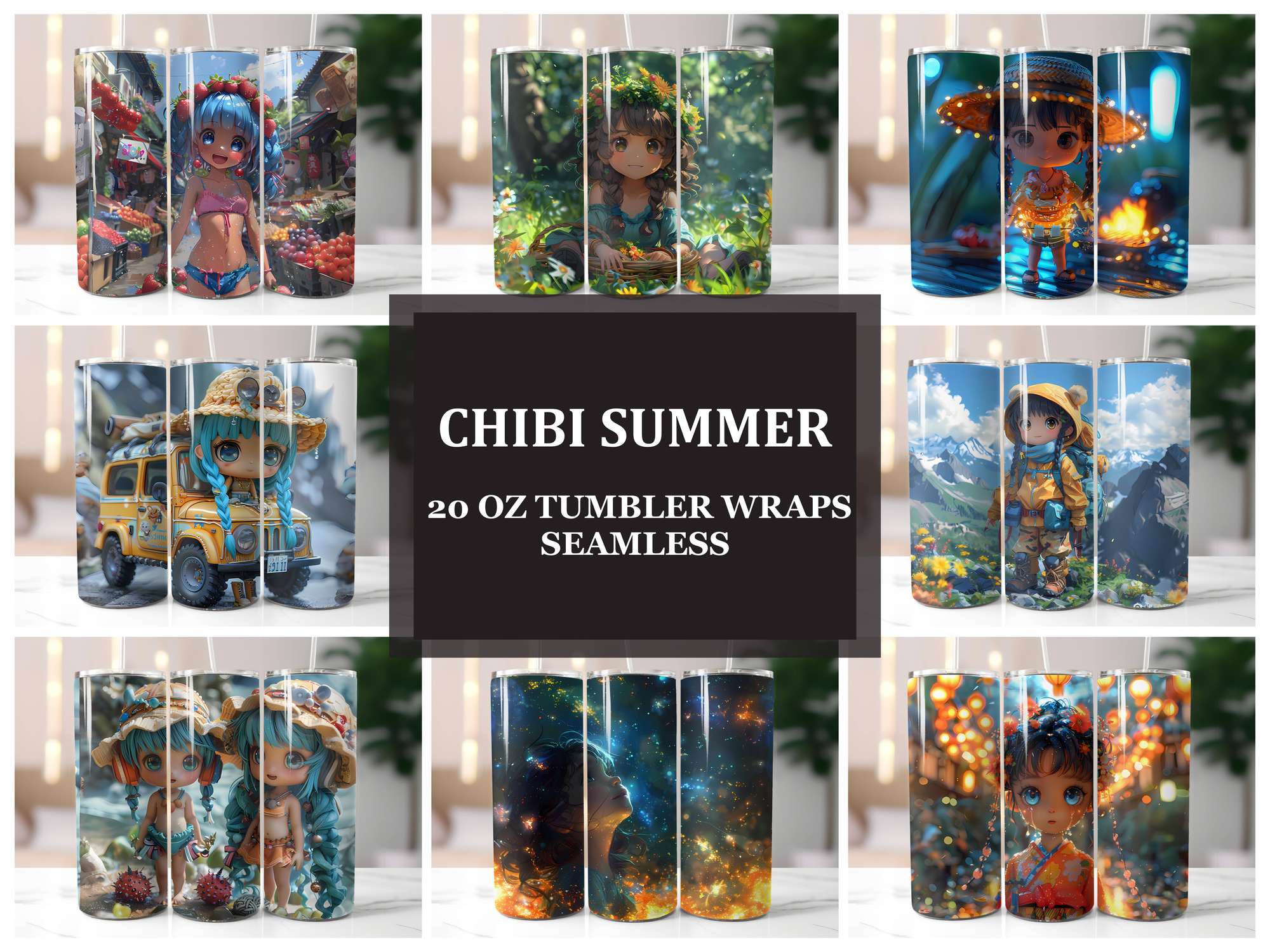 Chibi Summer 3 Tumbler Wrap - CraftNest - Digital Crafting and Art