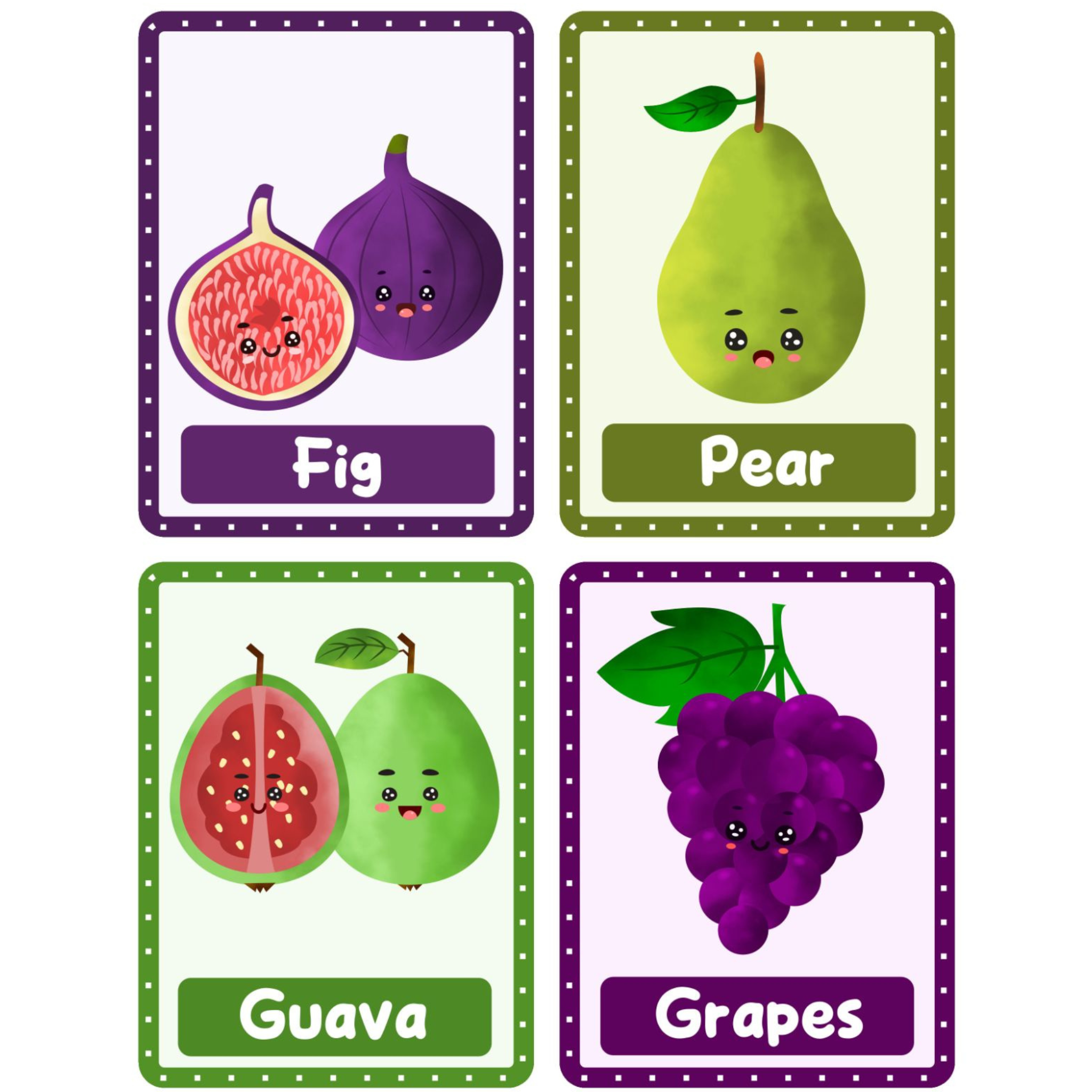 Cute Watercolor Fruits Flashcards for Kids