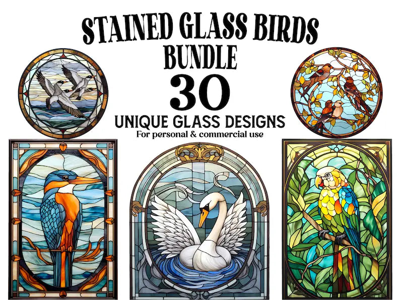 Stained Glass Birds Clipart - CraftNest