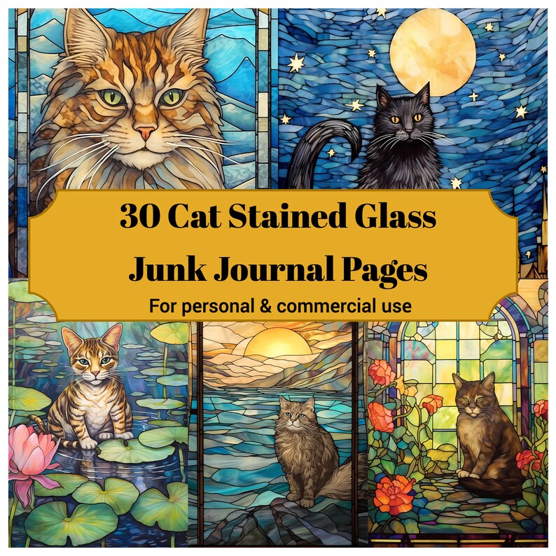 Stained Glass Cats Junk Journal Pages - CraftNest