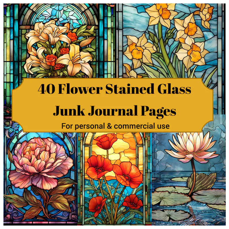 Stained Glass Flowers Junk Journal Pages - CraftNest