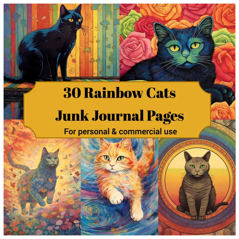 Rainbow Cats Junk Journal Pages - CraftNest