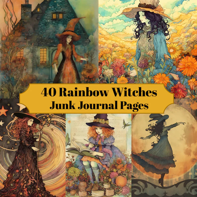 Rainbow Witches Junk Journal Pages - CraftNest - Digital Crafting and Art