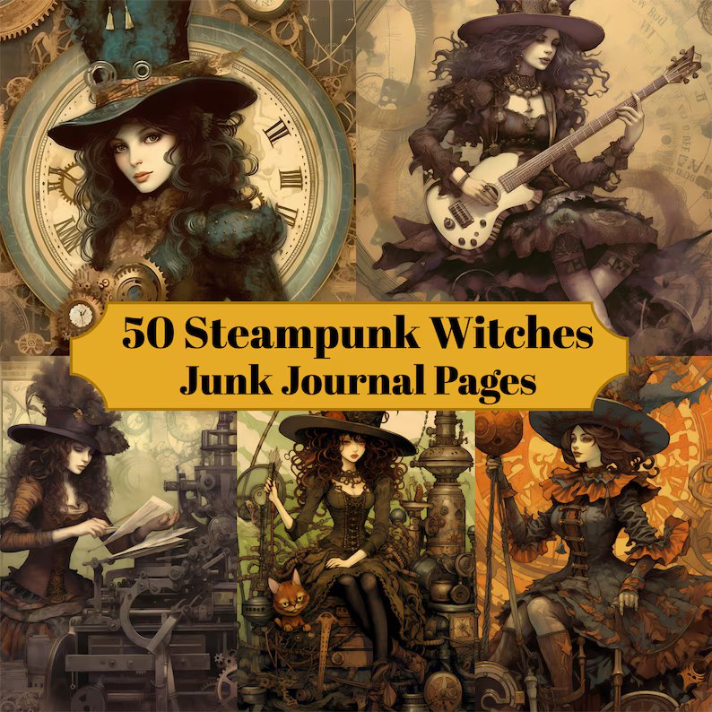 Steampunk Witches Junk Journal Pages