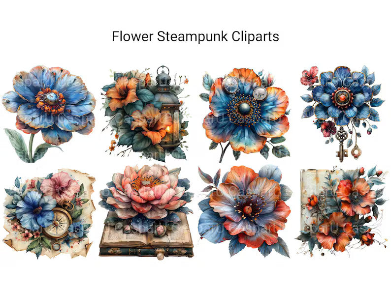 Steampunk Flowers Clipart - CraftNest - Digital Crafting and Art