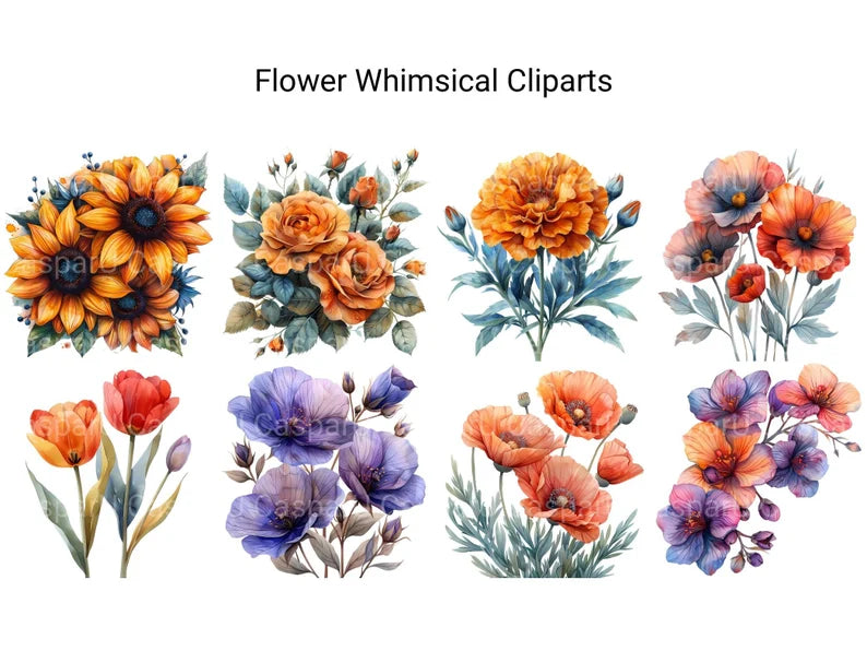 Whimsical Flowers Clipart - CraftNest - Digital Crafting and Art