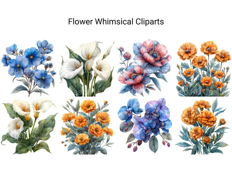 Whimsical Flowers Clipart - CraftNest - Digital Crafting and Art