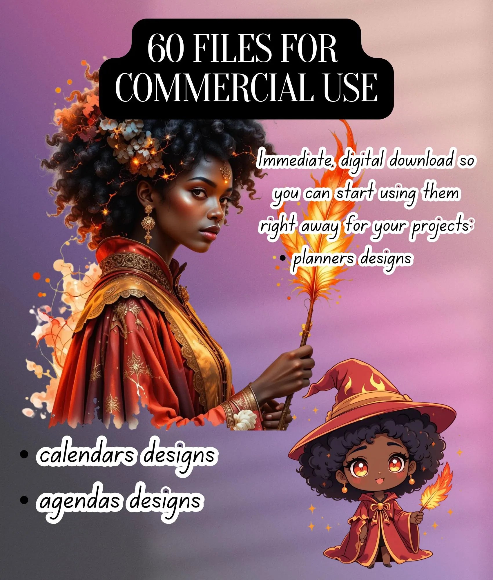 Afro Witch Clipart Bundle