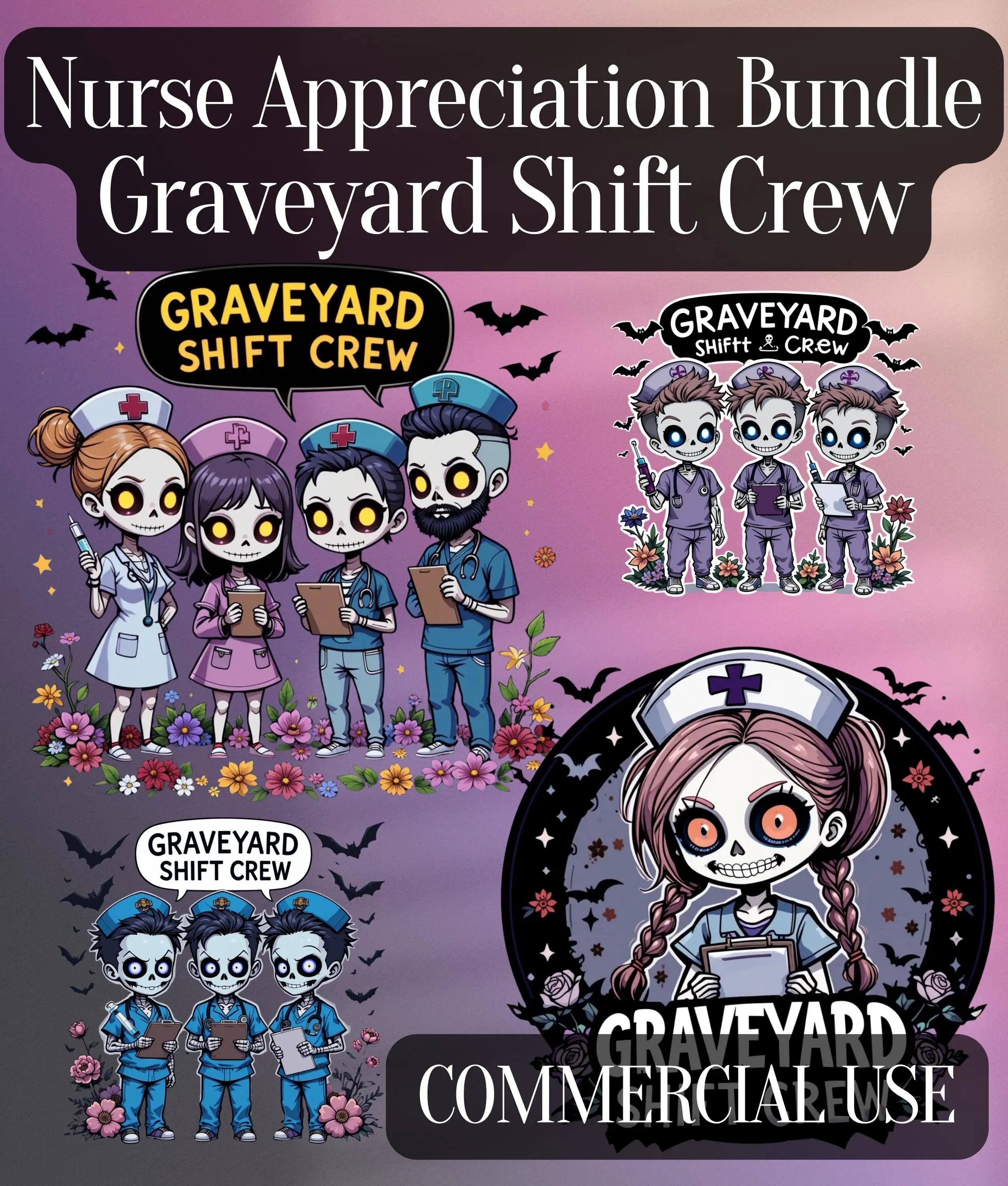 Skeleton Nurse Clipart Bundle