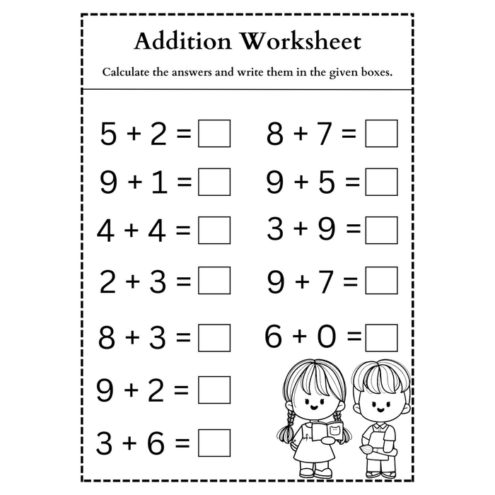 Number Answer Box Addition Worksheet with Answer Boxes