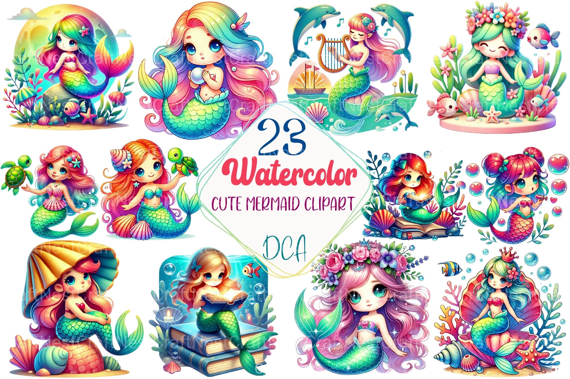 Cute Mermaid Clipart Bundle 6 - CraftNest - Digital Crafting and Art