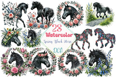 Spring Black Horse Clipart Bundle 99 - CraftNest - Digital Crafting and Art