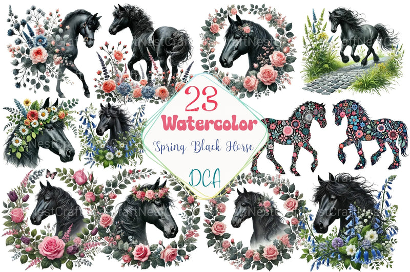 Spring Black Horse Clipart Bundle 99 - CraftNest - Digital Crafting and Art