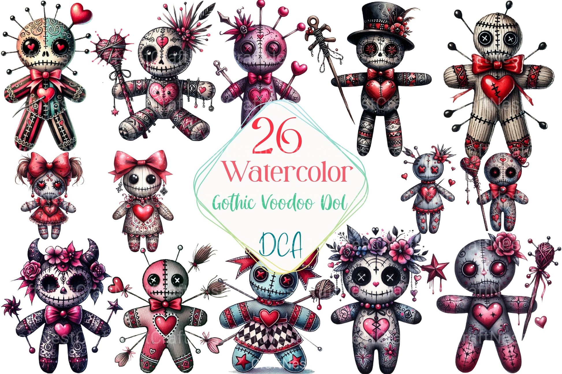 Gothic Voodoo Doll Clipart Bundle for Valentine's Day - CraftNest - Digital Crafting and Art