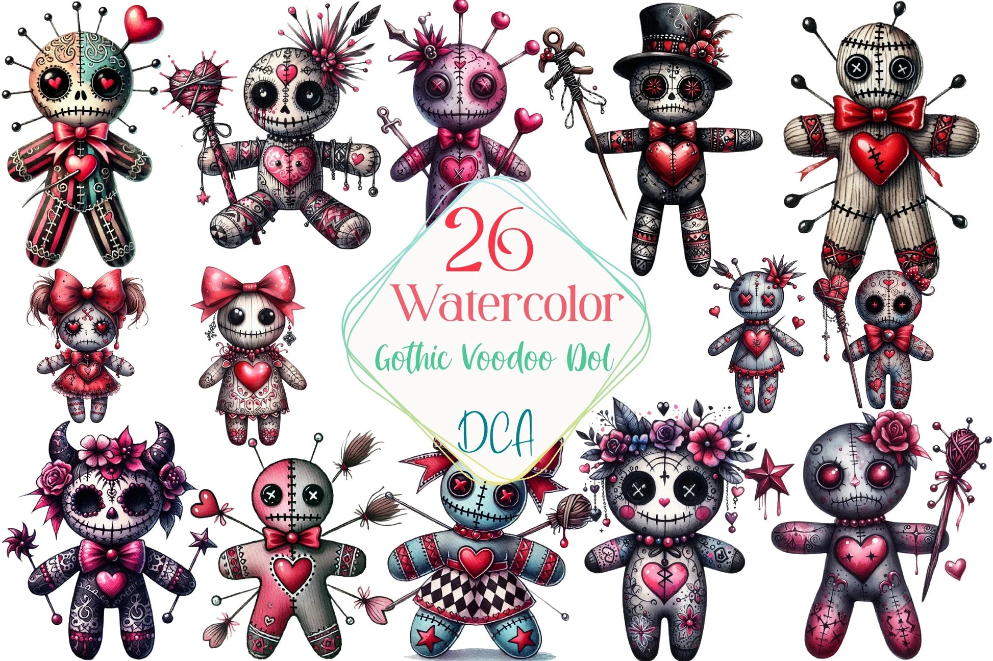 Valentine's Day Gothic Voodoo Doll Clipart Bundle - CraftNest - Digital Crafting and Art