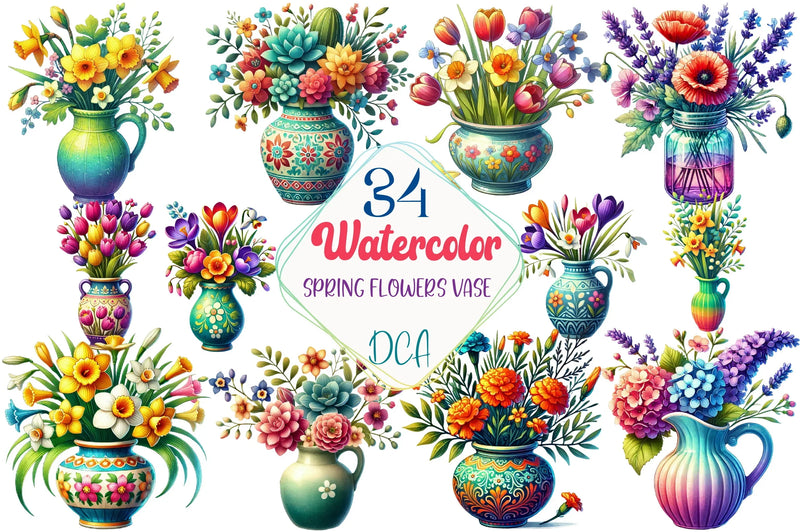 Spring Flowers Vase Clipart Bundle - CraftNest - Digital Crafting and Art