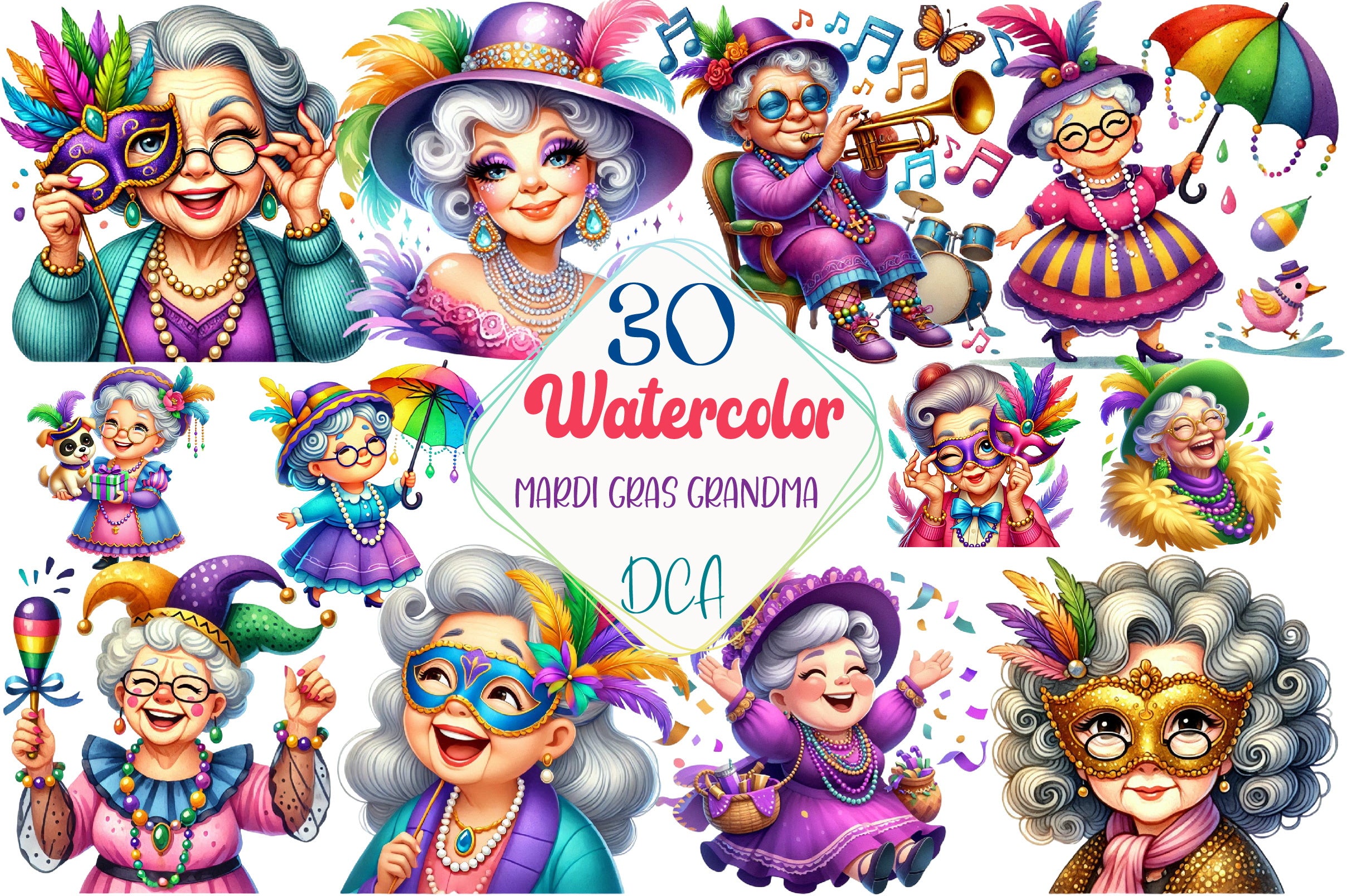Mardi Gras Grandma Clipart Bundle