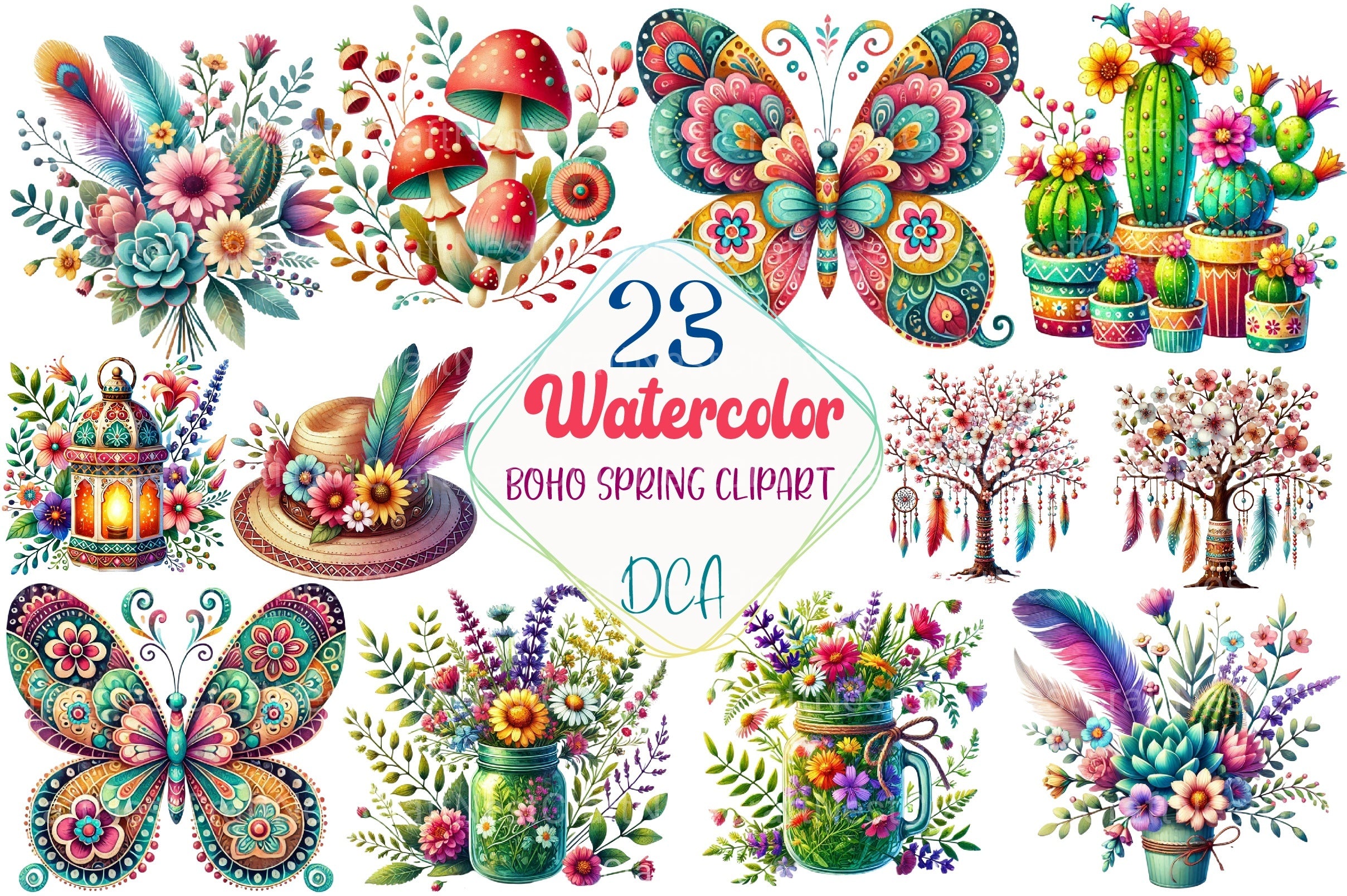 Boho Spring Clipart Bundle 99 - CraftNest - Digital Crafting and Art