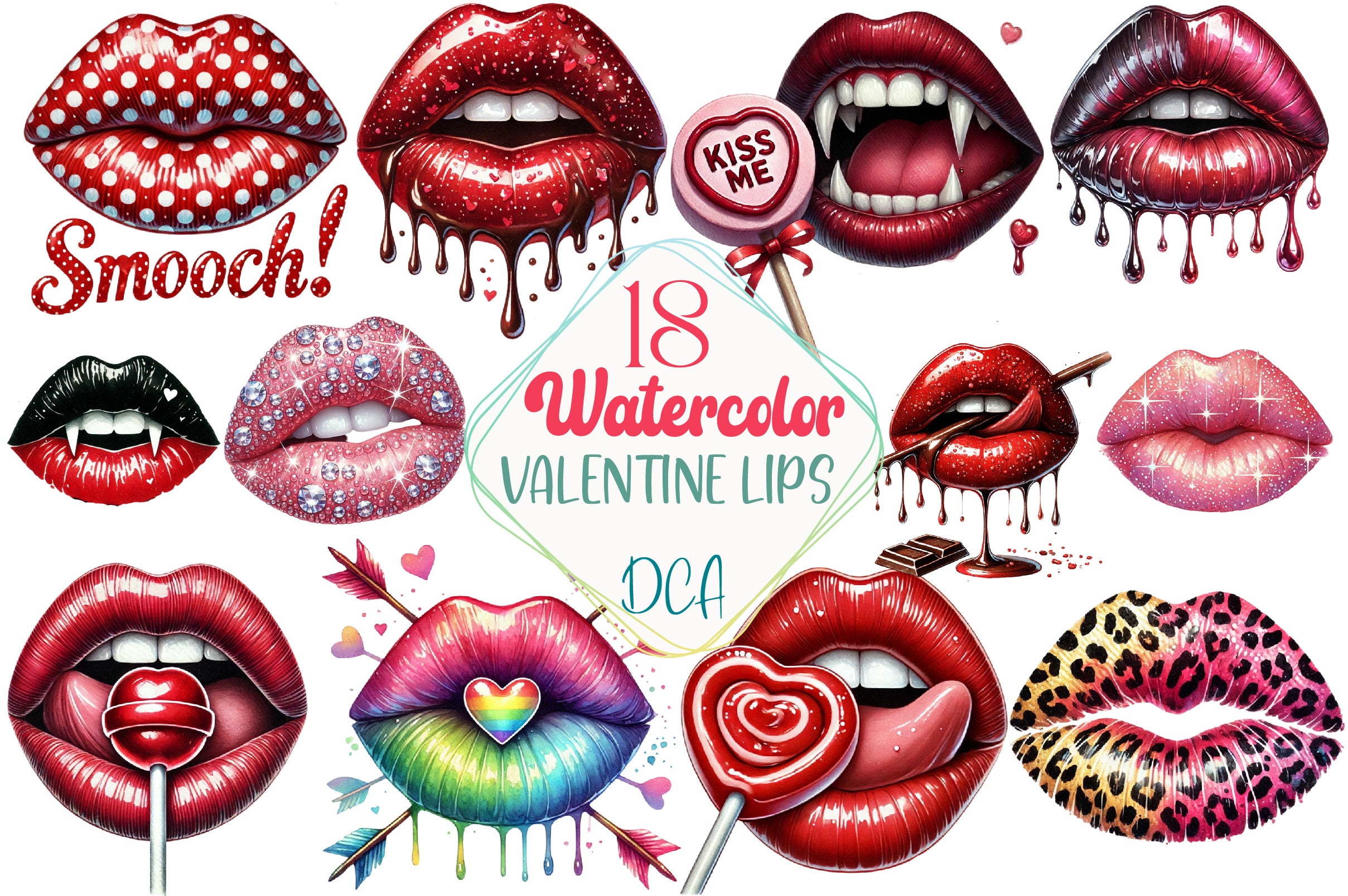 Valentine Lips Clipart Bundle