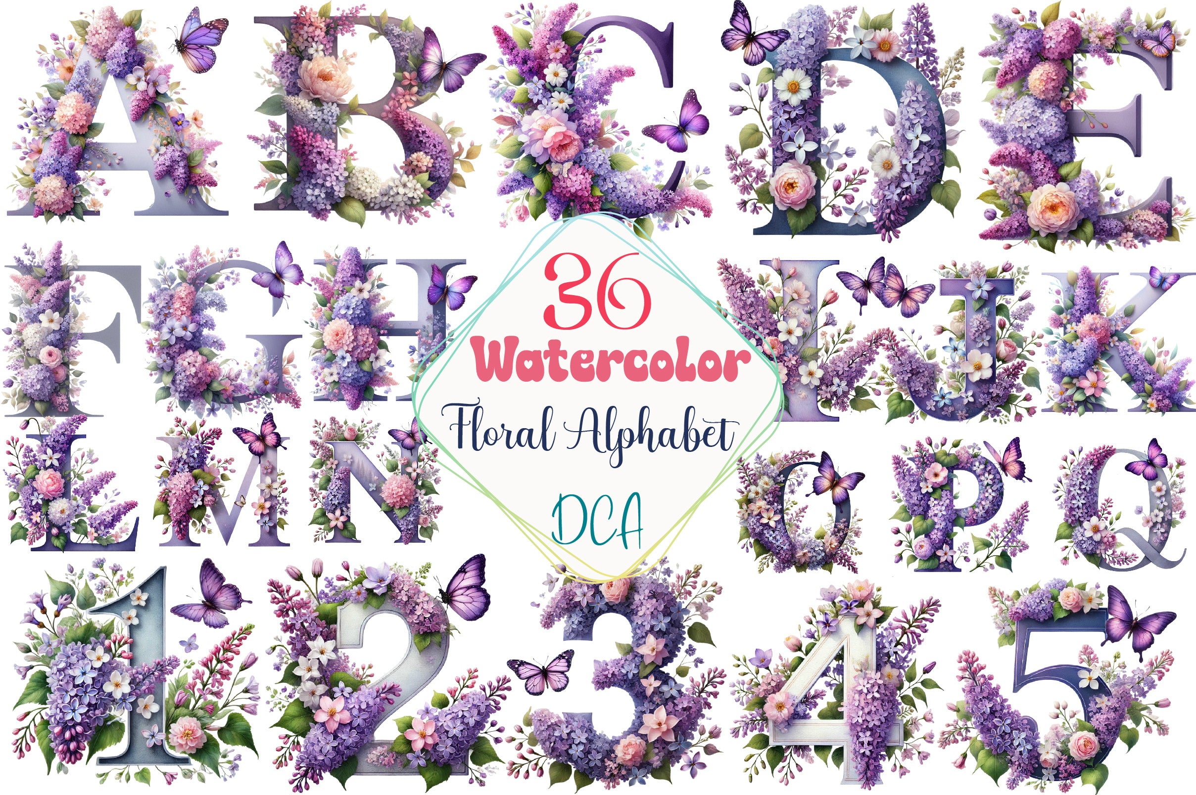 Floral Alphabet Clipart Bundle