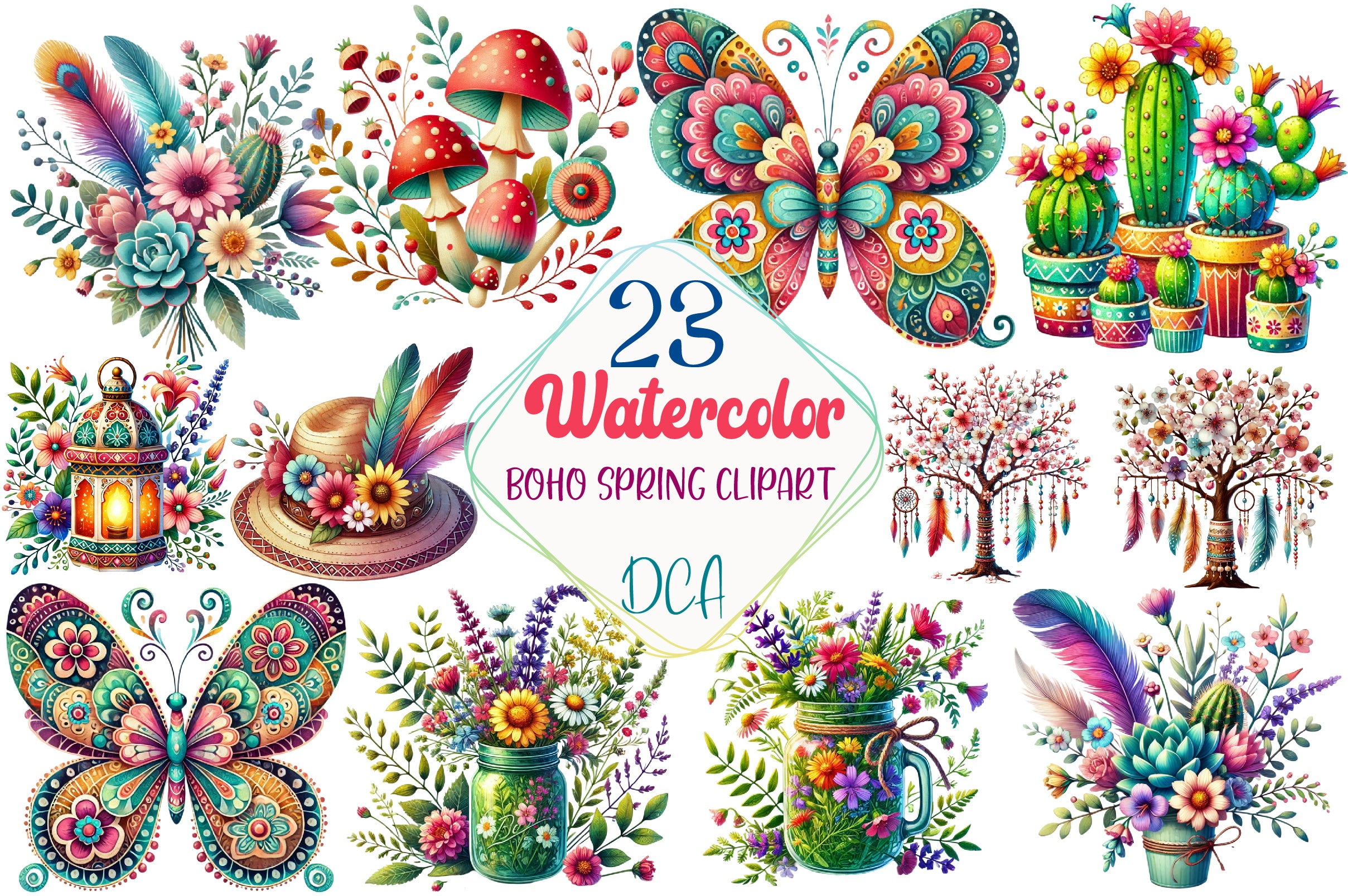 Boho Spring Clipart Bundle