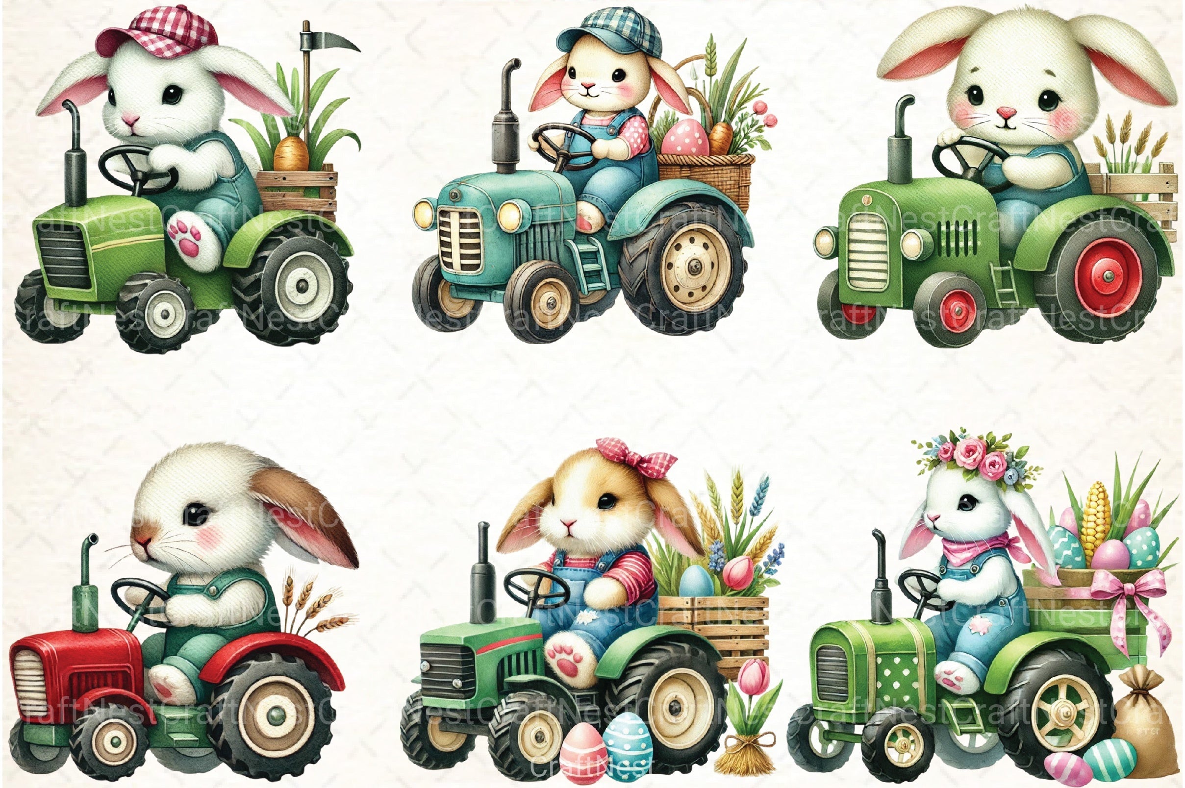 Easter Bunny Tractor Clipart Bundle 2 - CraftNest - Digital Crafting and Art