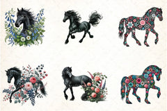 Spring Black Horse Clipart Bundle 99 - CraftNest - Digital Crafting and Art
