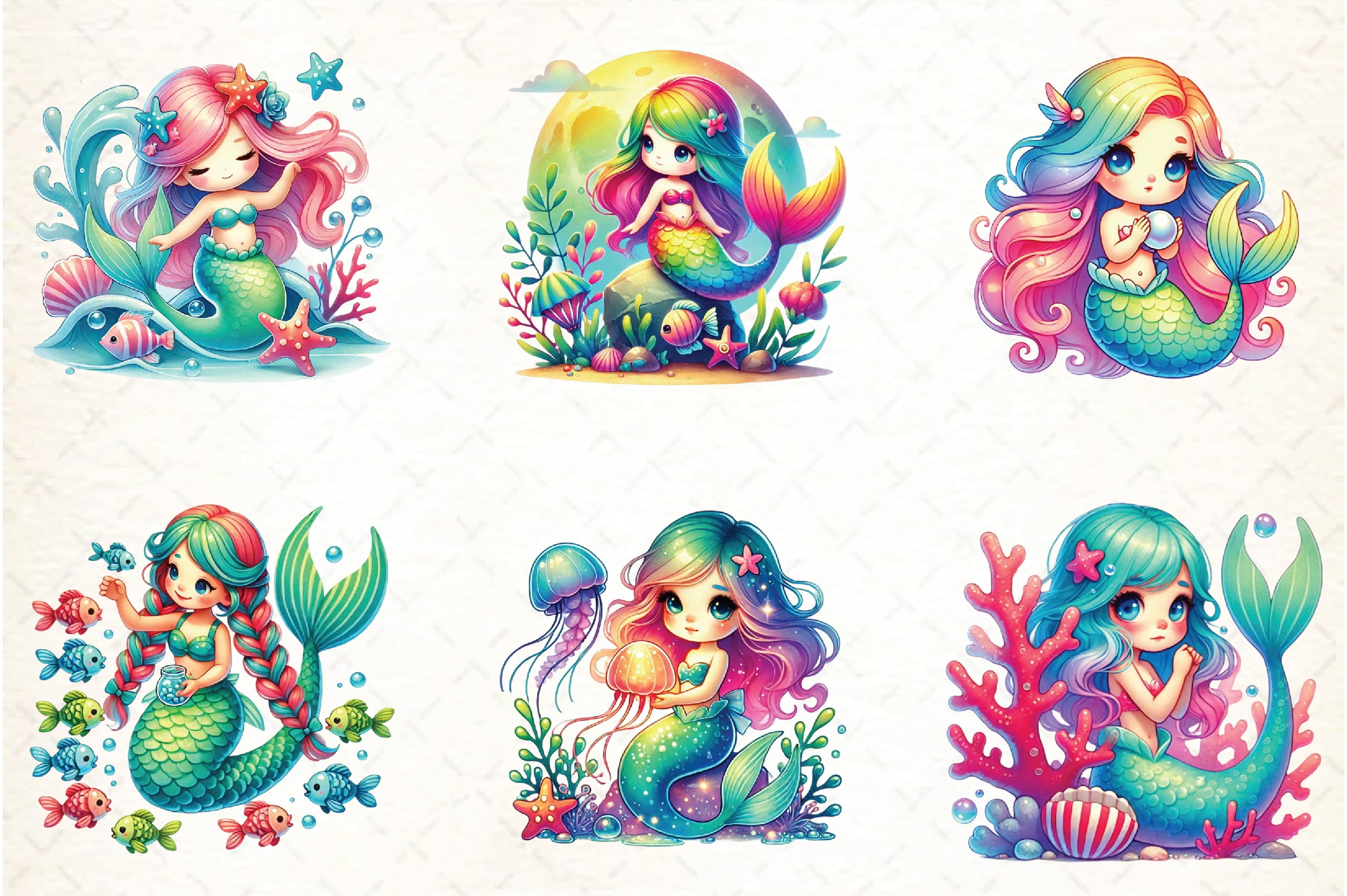 Cute Mermaid Clipart Bundle