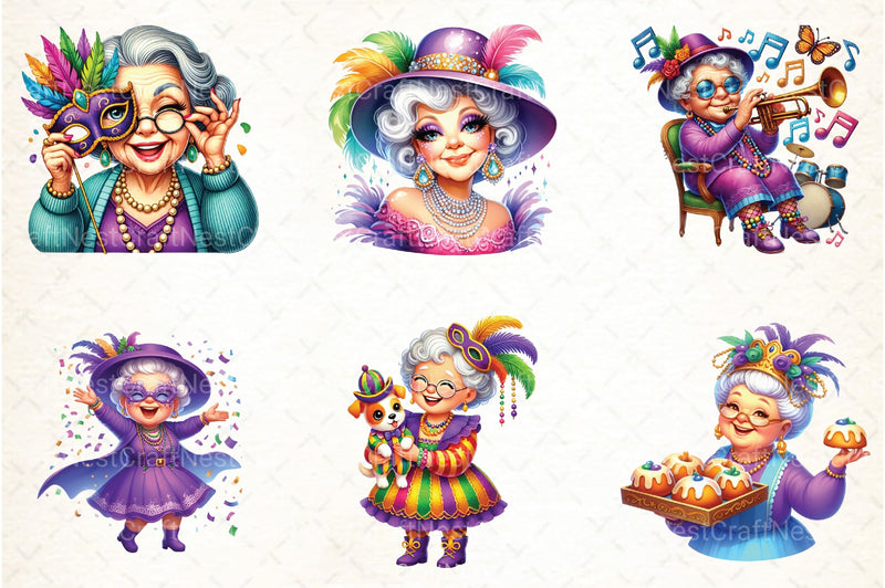 Mardi Gras Grandma Clipart Bundle - CraftNest - Digital Crafting and Art