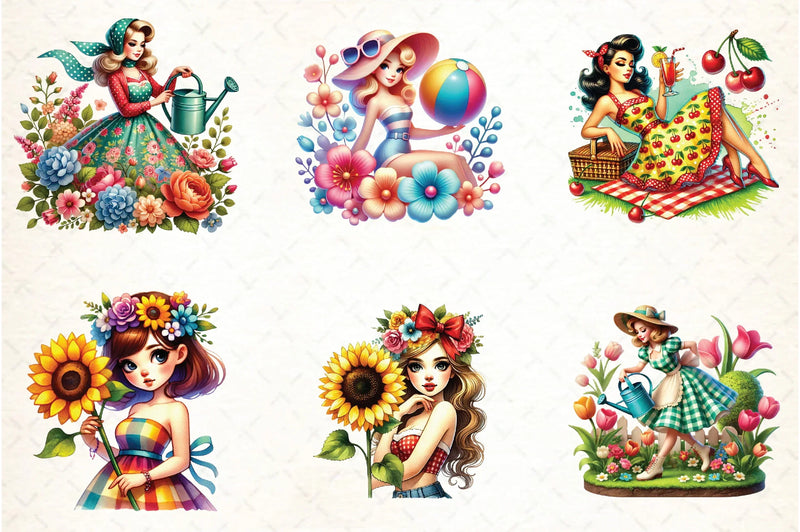 Spring Pin-Up Girl Design Clipart Bundle - CraftNest - Digital Crafting and Art