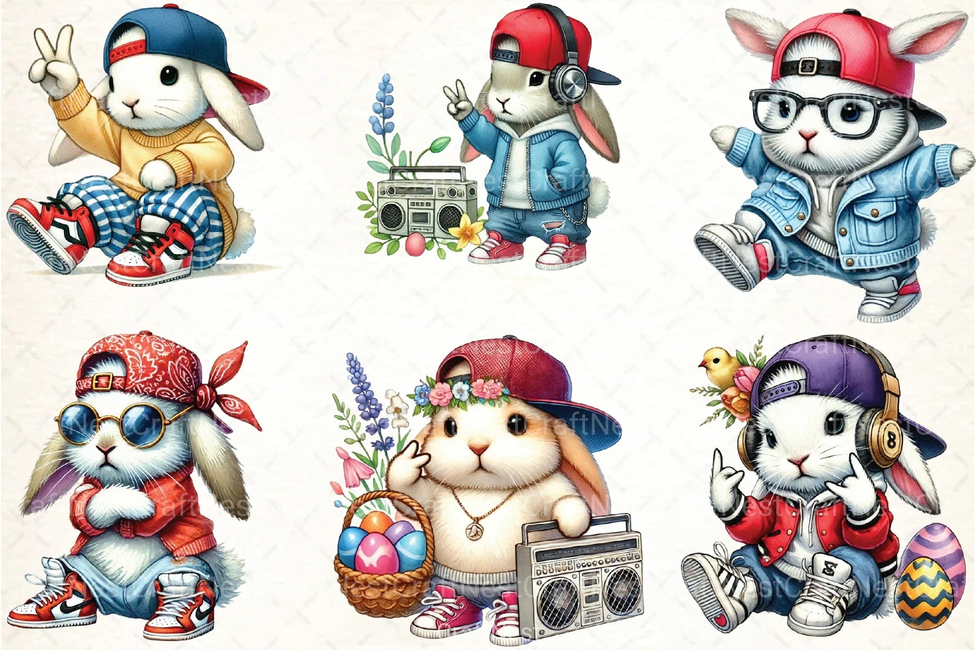 Hip Hop Bunny Easter Clipart Bundle 91 - CraftNest - Digital Crafting and Art