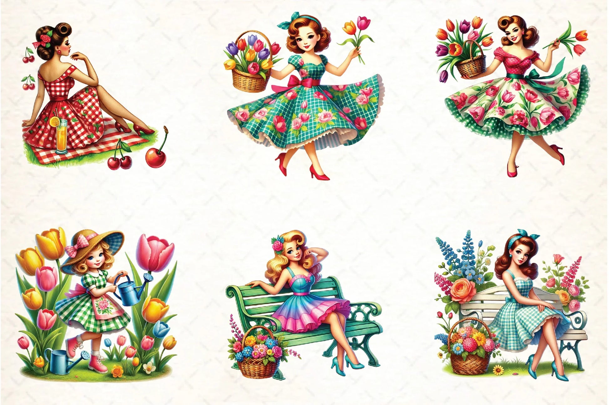 Spring Pin-Up Girl Design Clipart Bundle - CraftNest - Digital Crafting and Art