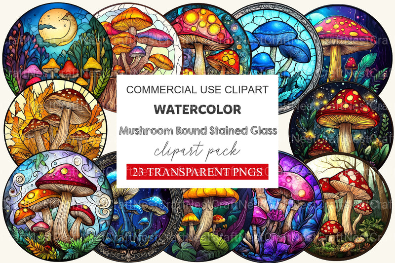Mushroom Round Stained Glass Clipart Bundle - CraftNest - Digital Crafting and Art