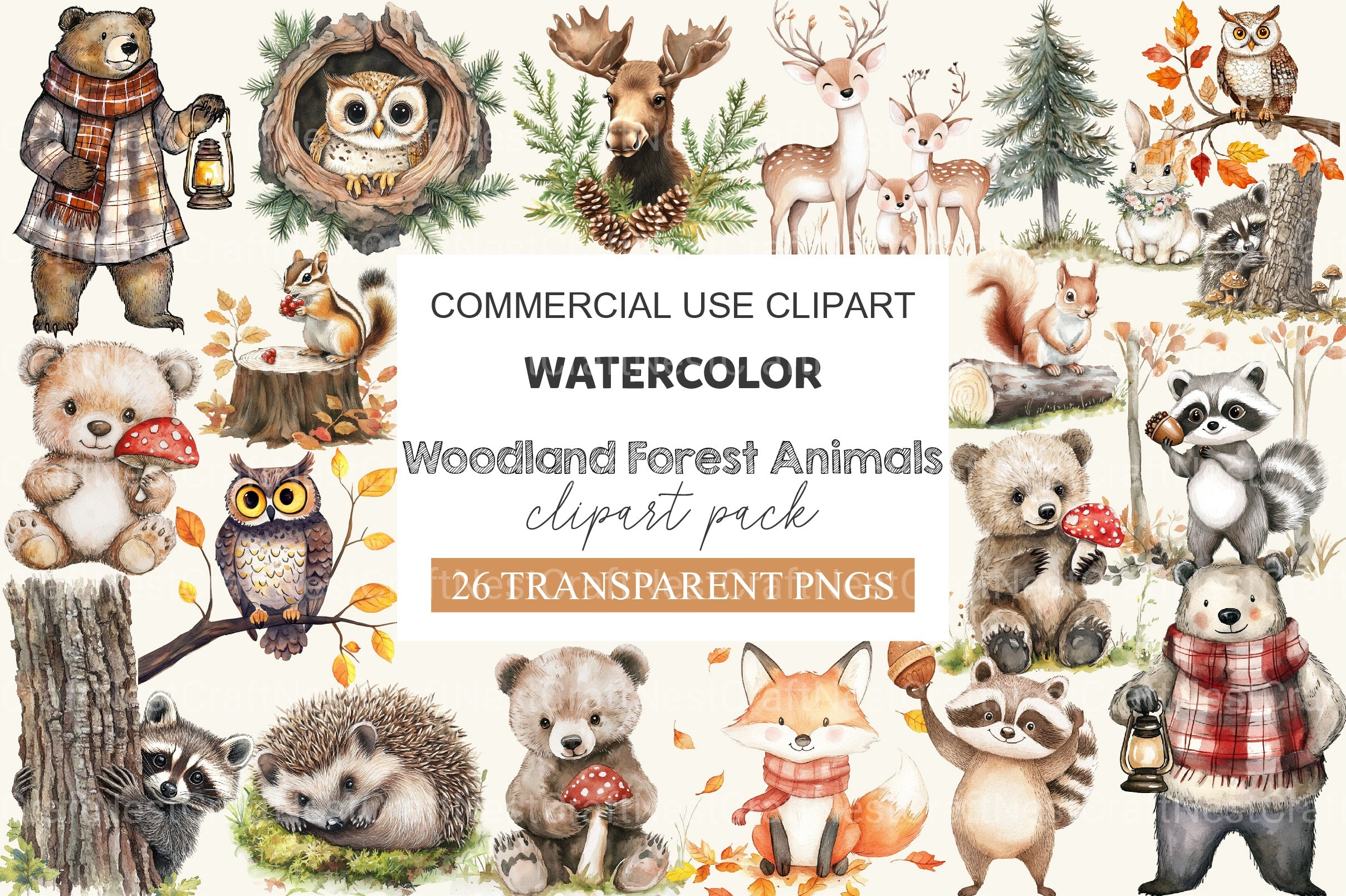 Woodland Forest Animals Clipart Bundle 9 - CraftNest - Digital Crafting and Art