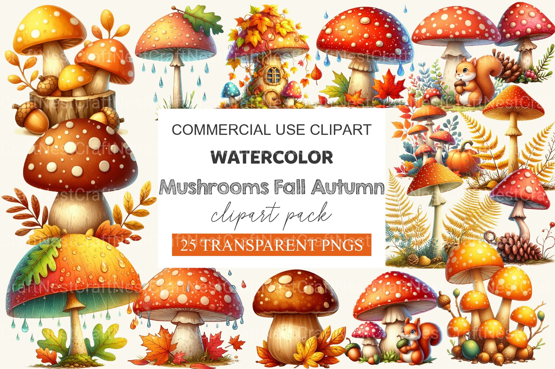 Mushrooms Fall Autumn Clipart Bundle - CraftNest - Digital Crafting and Art