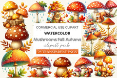 Mushrooms Fall Autumn Clipart Bundle - CraftNest - Digital Crafting and Art