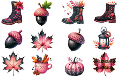 Pink Black Autumn Clipart Bundle - CraftNest - Digital Crafting and Art