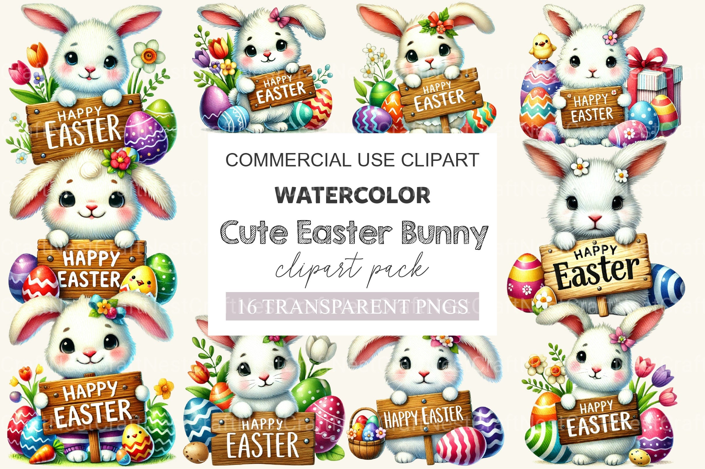 Cute Easter Bunny Clipart Bundle 4 - CraftNest - Digital Crafting and Art