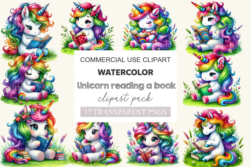 Unicorn Reading A Book Clipart Bundle - CraftNest - Digital Crafting and Art