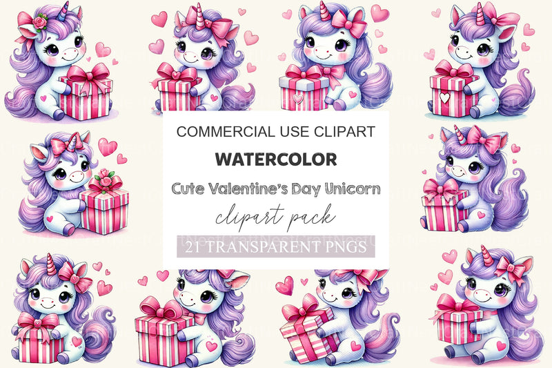 Cute Valentine's Day Unicorn Clipart Bundle 2 - CraftNest - Digital Crafting and Art