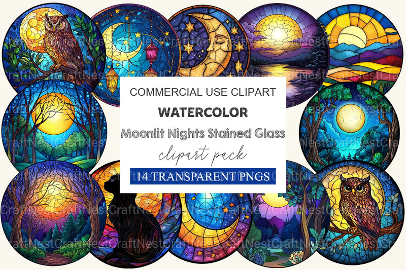 Moonlit Nights Stained Glass Clipart Bundle - CraftNest - Digital Crafting and Art