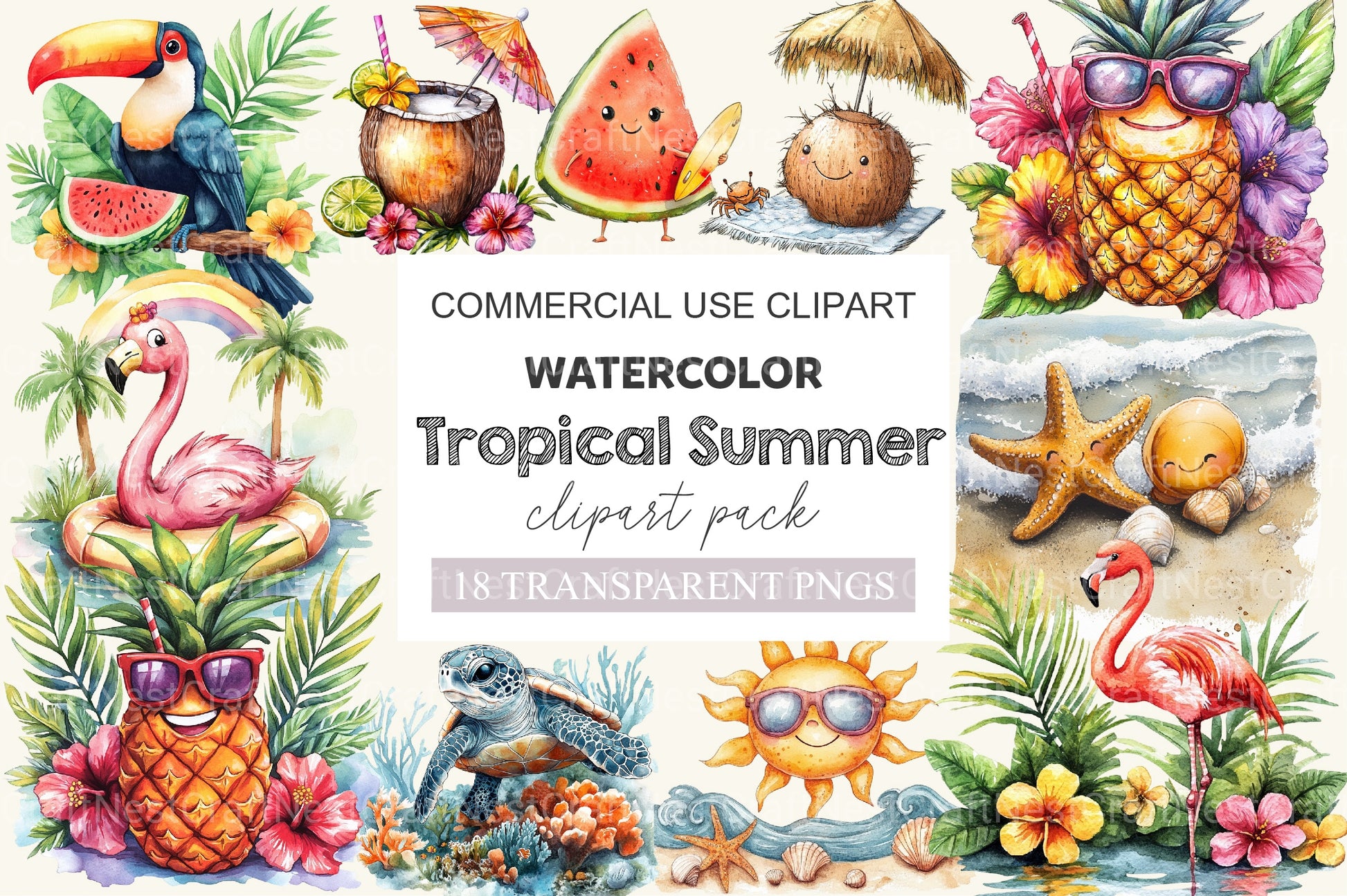 Cute Tropical Summer Clipart Bundle 2 - CraftNest - Digital Crafting and Art