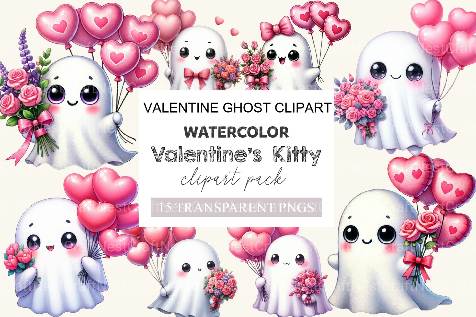 Valentine Ghost Clipart Bundle - CraftNest - Digital Crafting and Art