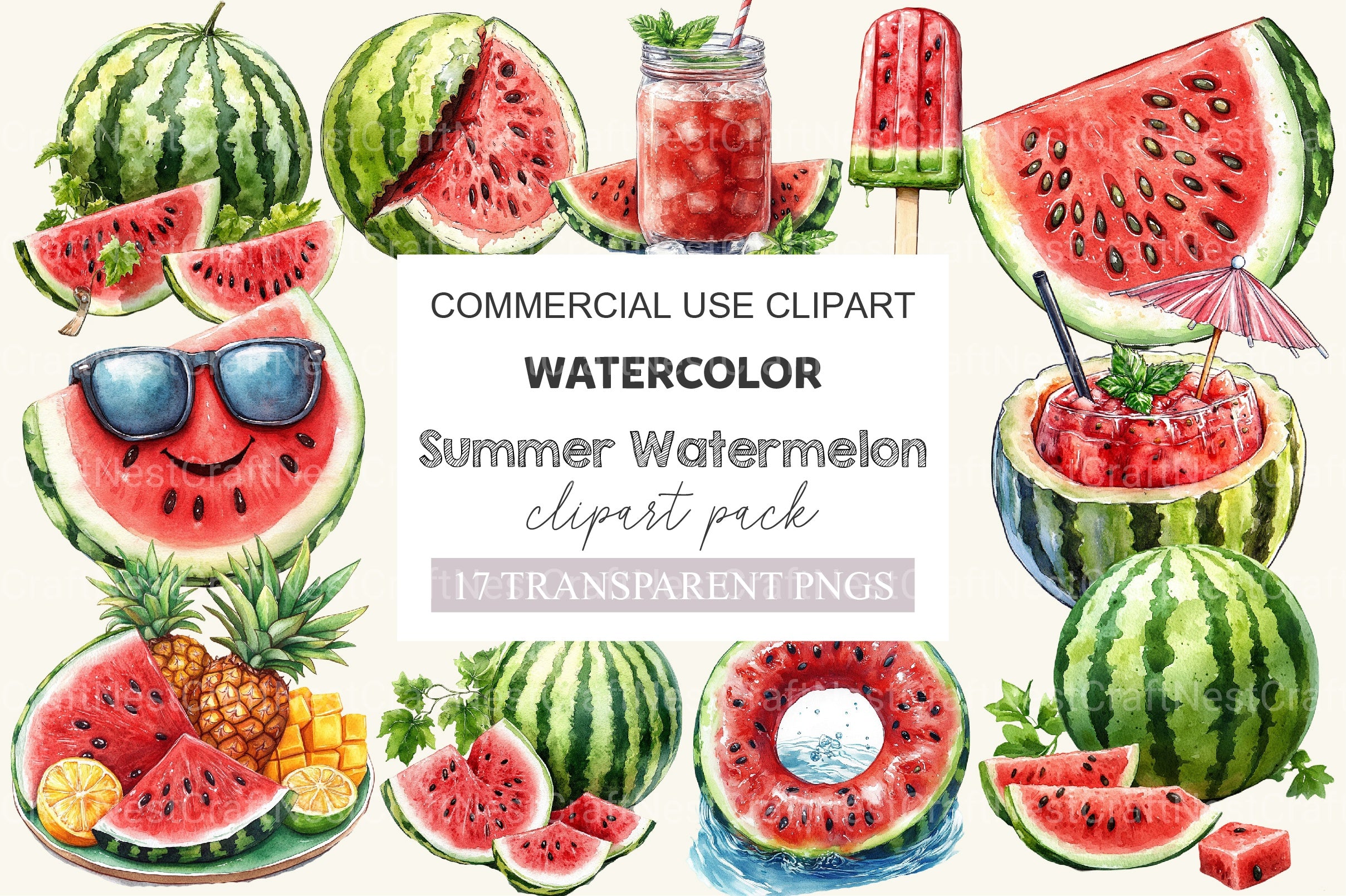 Summer Watermelon Clipart Bundle 4 - CraftNest - Digital Crafting and Art