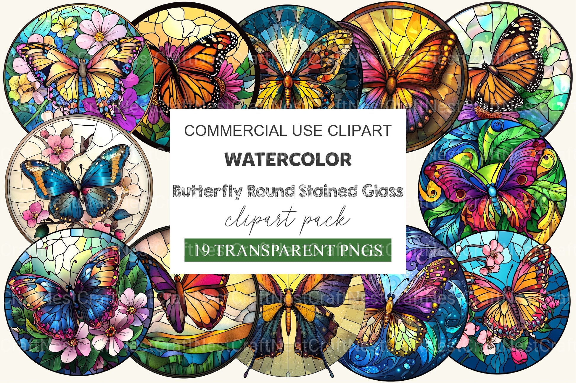 Butterfly Round Stained Glass Clipart Bundle - CraftNest - Digital Crafting and Art