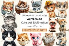 Cute Cat Clipart Bundle - CraftNest - Digital Crafting and Art