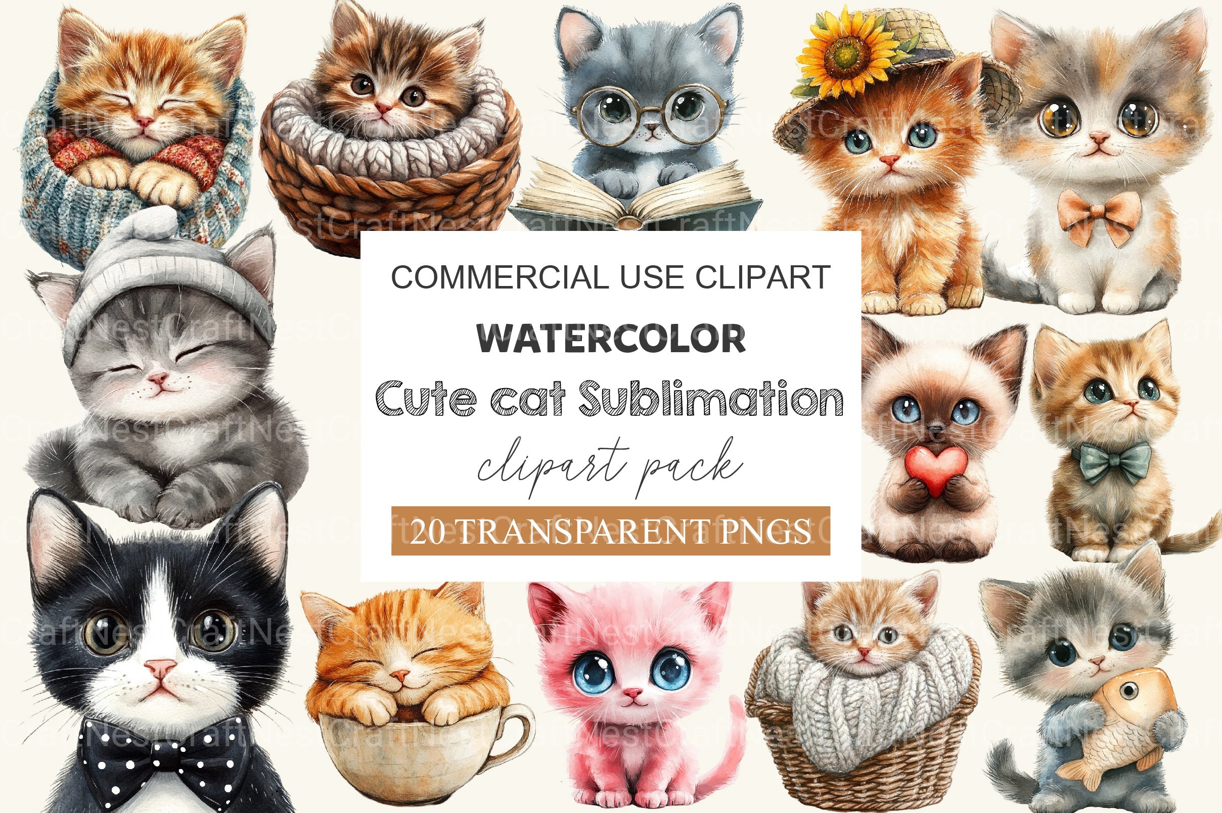 Cute Cat Clipart Bundle - CraftNest - Digital Crafting and Art