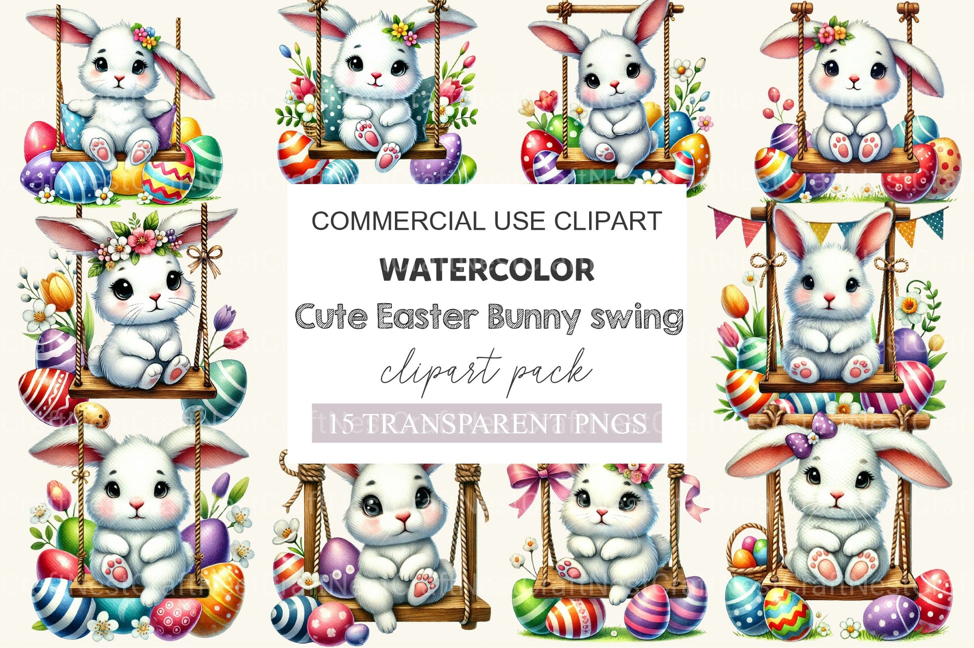 Cute Easter Bunny Swing Clipart Bundle - CraftNest - Digital Crafting and Art